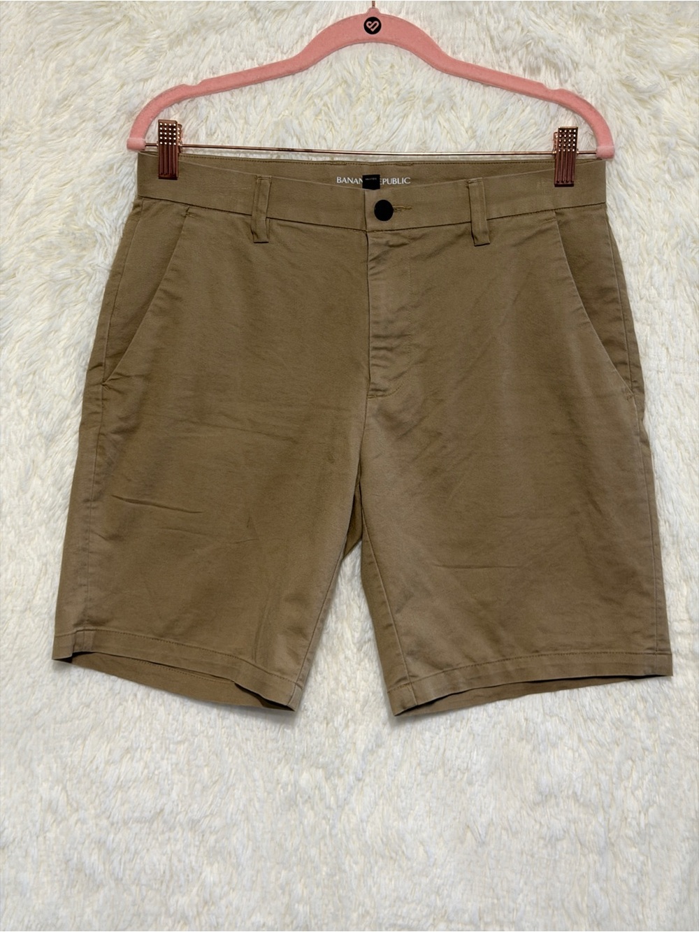 Banana Republic Mens Chino Shorts Size 30 Tan Khaki Preppy Flat Front Stretch